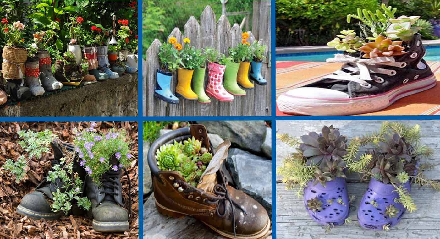 Kreative Ideen Alte Schuhe mit Blumen bepflanzen: Wiederverwertung statt wegschmeißen
