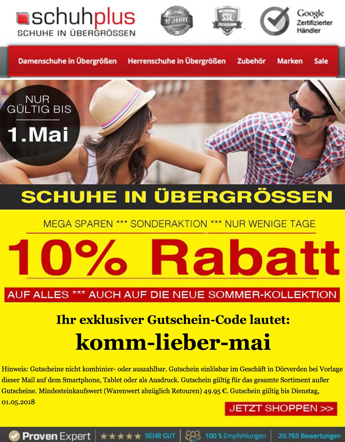 Sonderaktion zum 1. Mai bei schuhplus - 10 Prozent Rabatt auf Alles