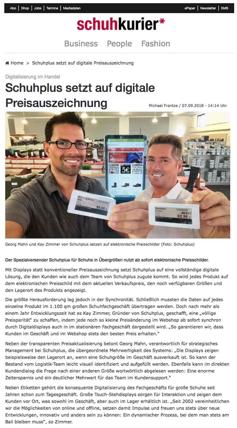 Presseartikel über schuhplus im schuhkurier