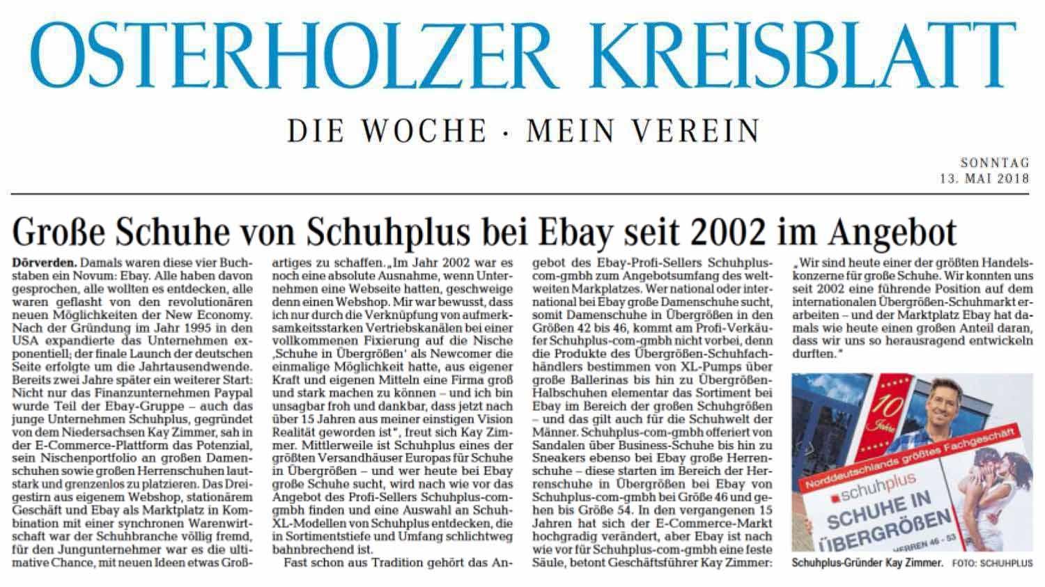 Berichte über schuhplus in den Regionalausgaben vom WESER KURIER zum eBay-Jubiläum