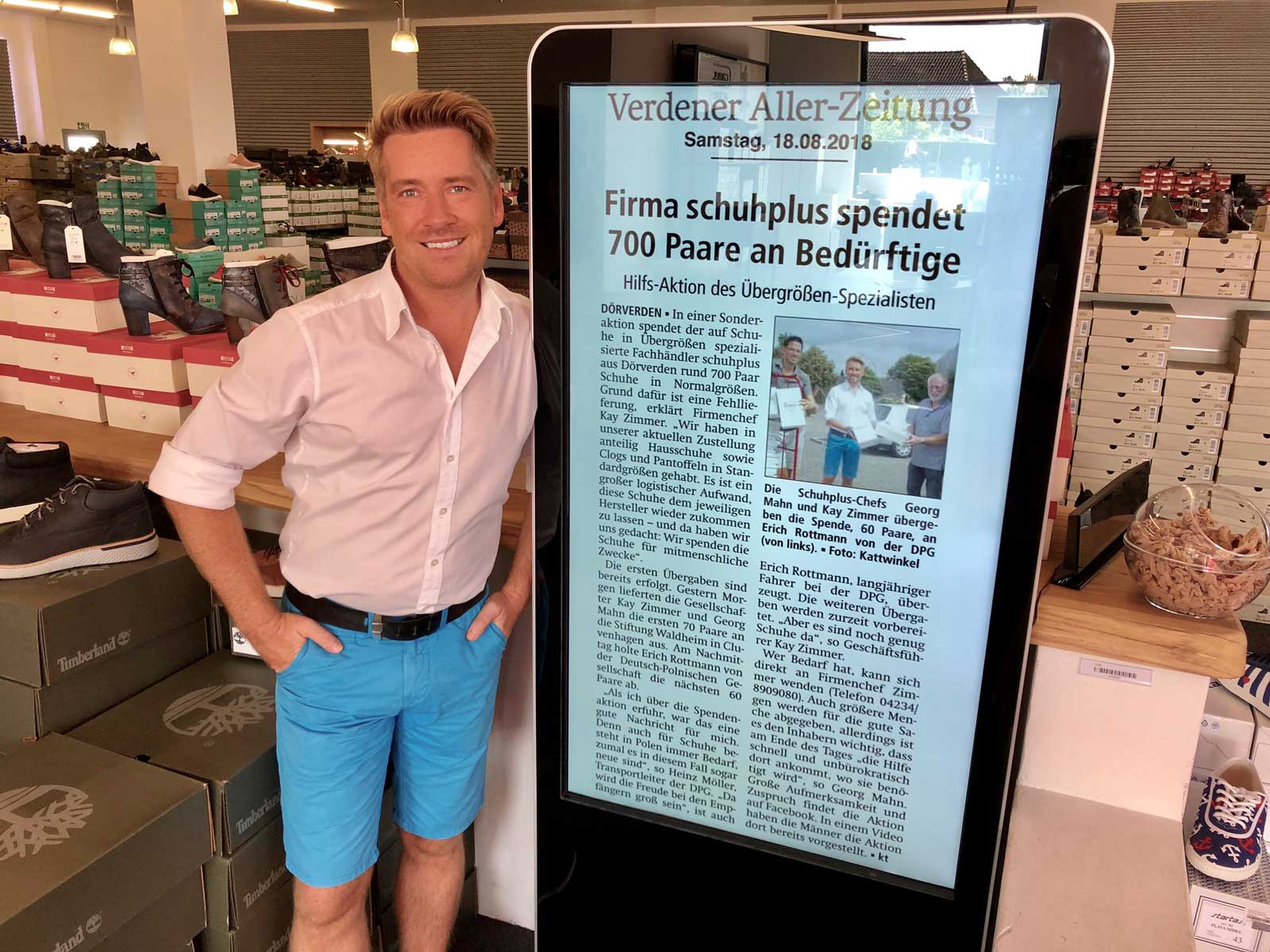 Bericht über die Schuhspende von schuhplus - Schuhe in Übergrößen - in der Verdener-Aller-Zeitung